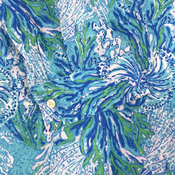 LILLY PULITZER Lagoon Linen Cover-Up Shirt Dress Women S Oversize Beach Resort - Picture 11 of 16